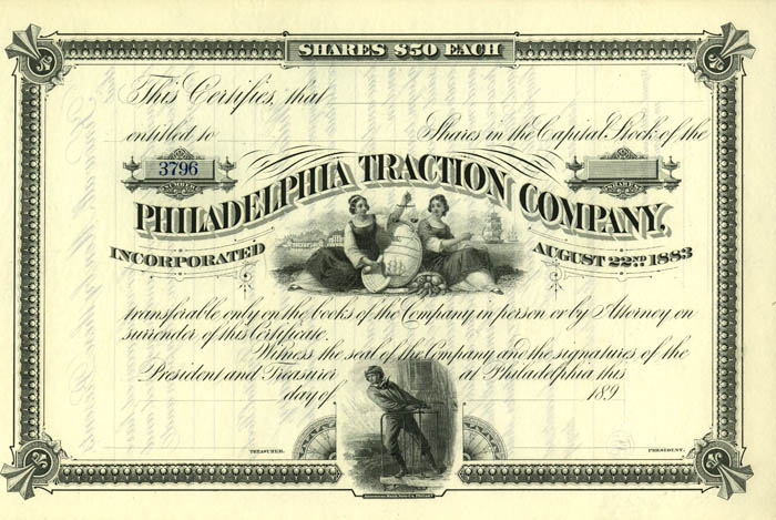 Philadelphia Traction Co. - Stock Certificate
